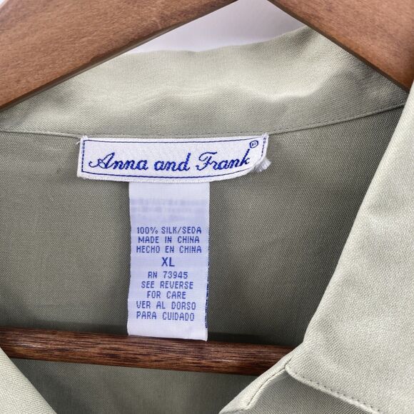 VTG ANNA & FRANK 100% SILK LIGHT GREEN LS BLOUSE SHOULDER PADS WOMENS XL - Picture 5 of 13
